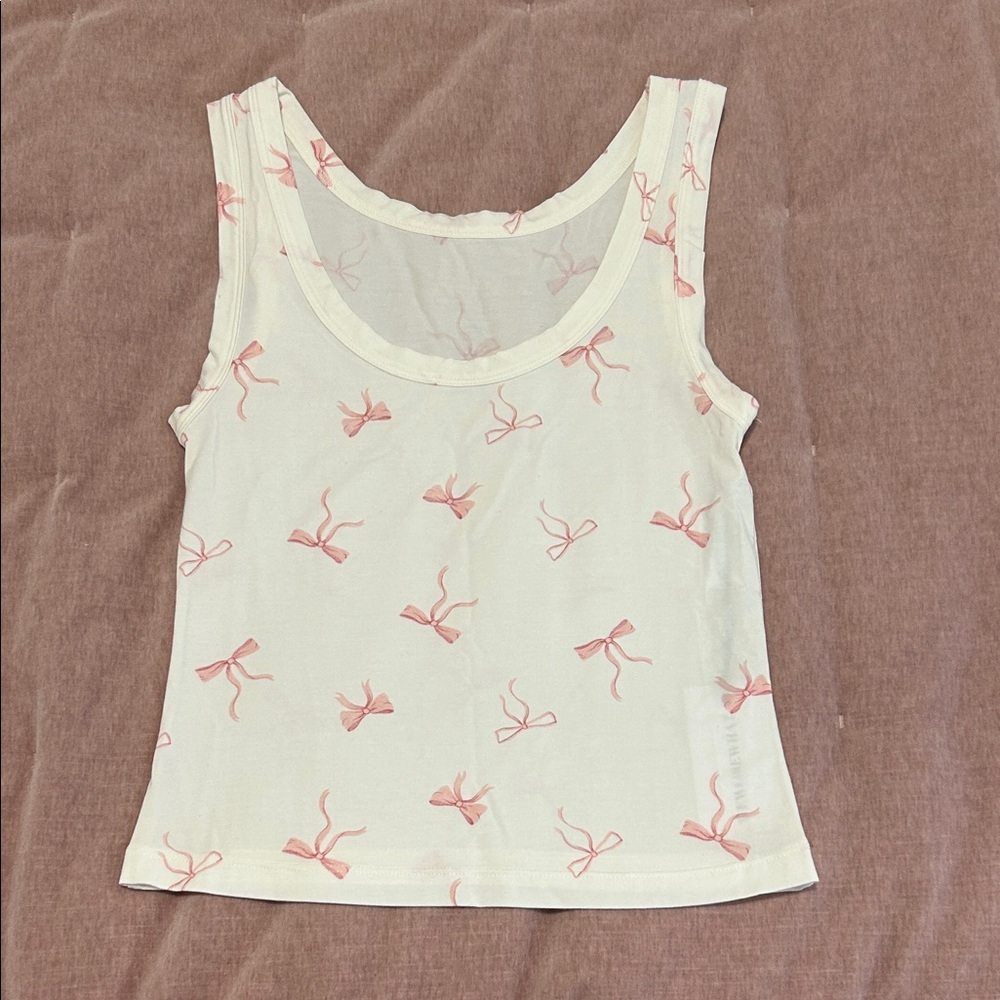 WeWoreWhat Cream Tank with Pink Bow Design NWT